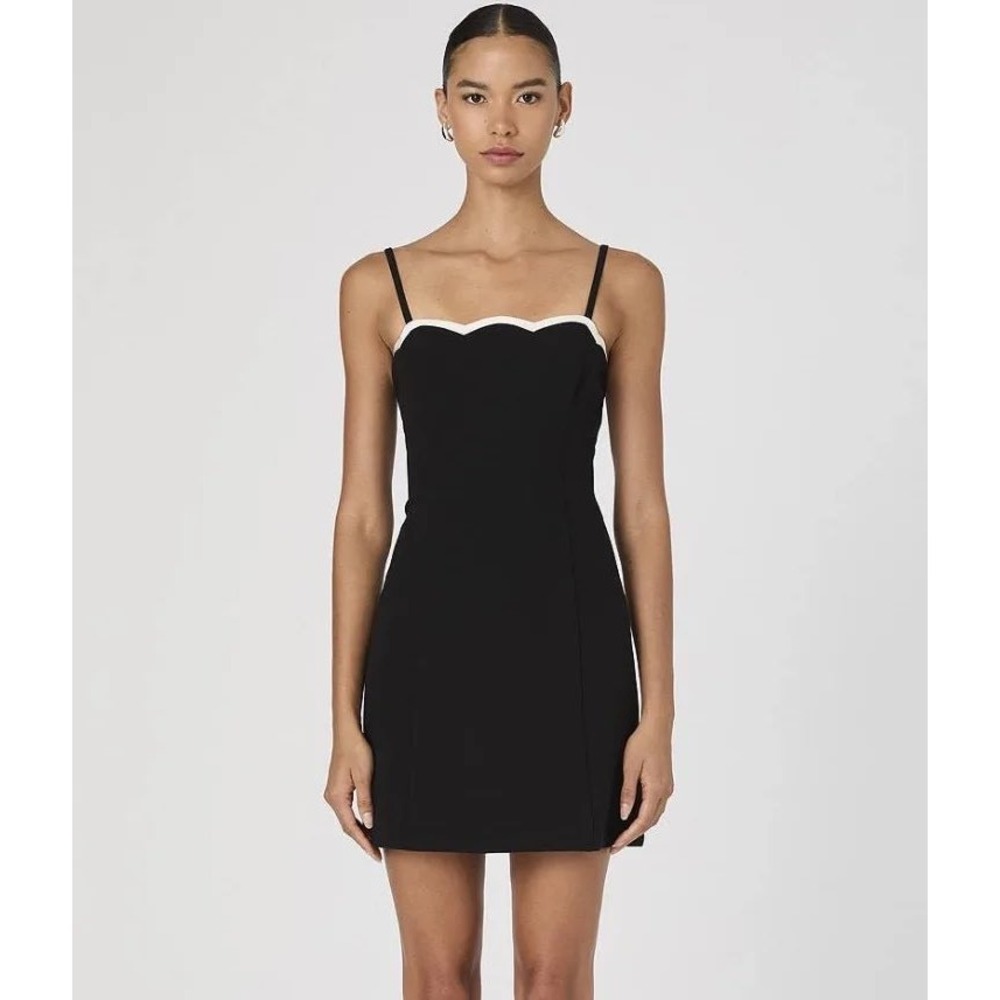French Connection Azra Mini Dress‎ Black Scallop Size 12 Large